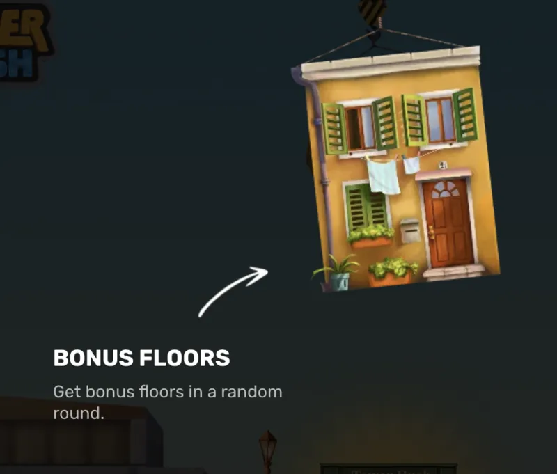 Tower Rush bonus floors feature showing building dropped in random round