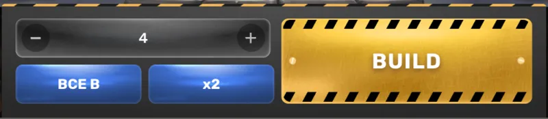Tower Rush bet controls with BUILD button and bet amount selector
